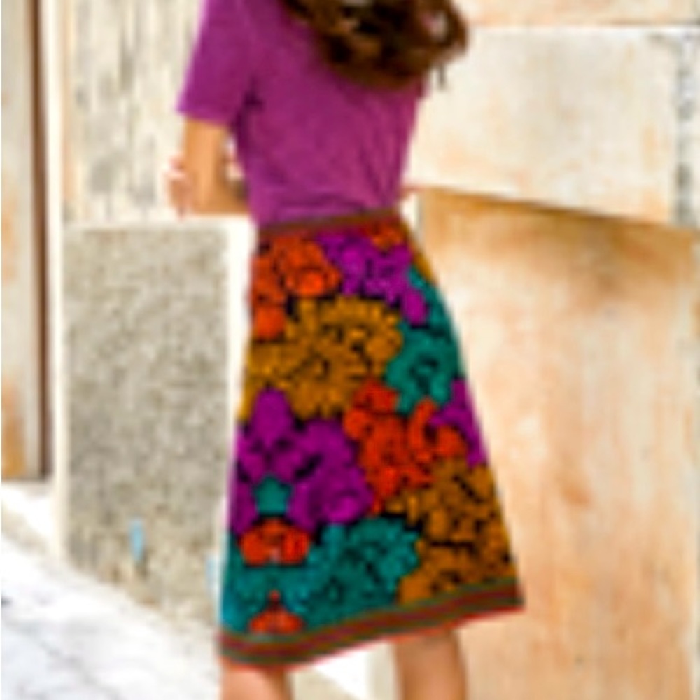 Peruvian Connection midi vibrant, skirt 100% cotton w/elastic waistband …